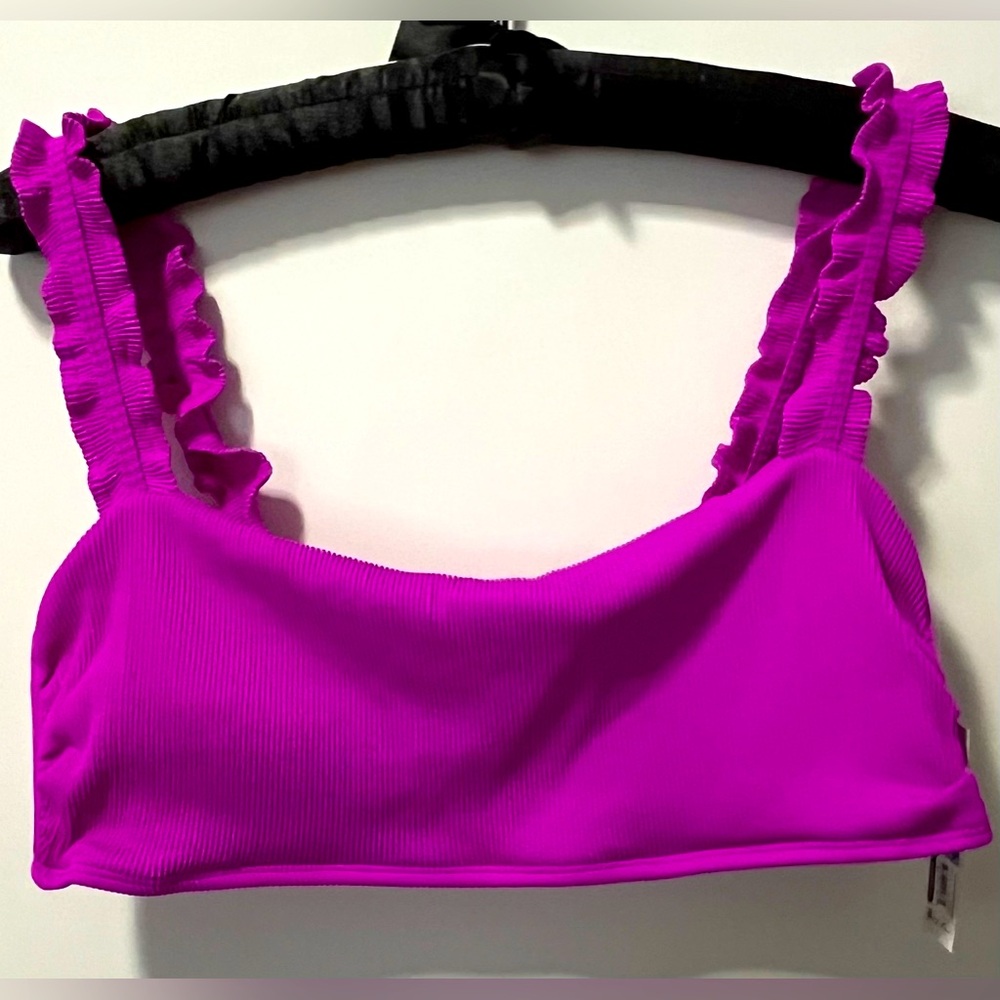 Purple Ribbed Bathing Suit Top. Size XL (15-17).